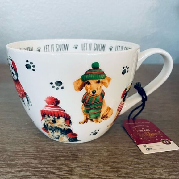 Christmas Dogs Paw Prints Portobello Holiday Gift Cup Mug - Picture 1 of 4